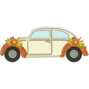 Volkswagen Beetle With Fall Flowers Applique Machine Embroidery Design Digitized Pattern